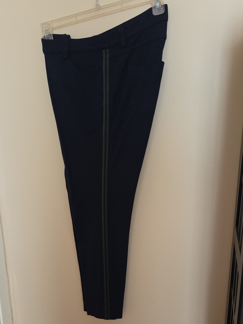 Olsen Navy Slim Dress Pants with Contrast Stripe
